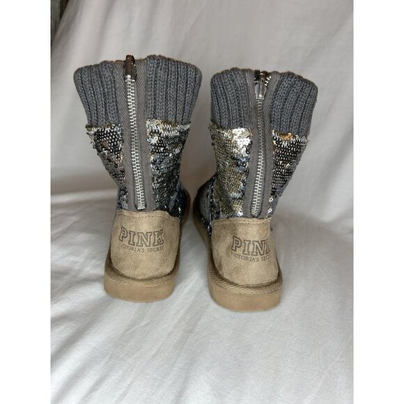 Victoria’s Secret Pink Slipper Boots Womens Size S 5/6 RARE Sequin Knit Faux Fur - Picture 16 of 16